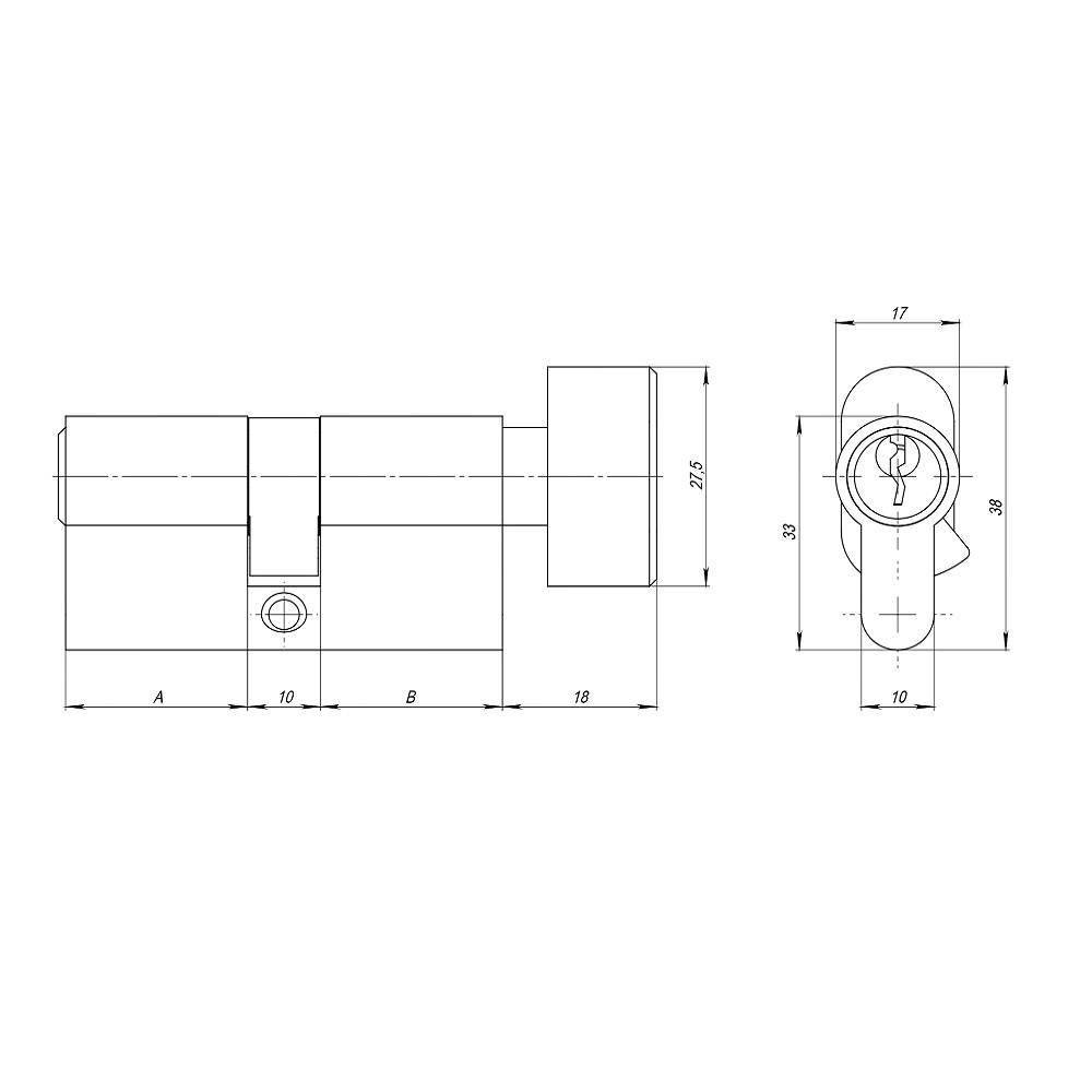 Цилиндровый Ajax (Аякс) механизм (AZ102/90) AZ1002Knob90 (50+10+30) CP хром 