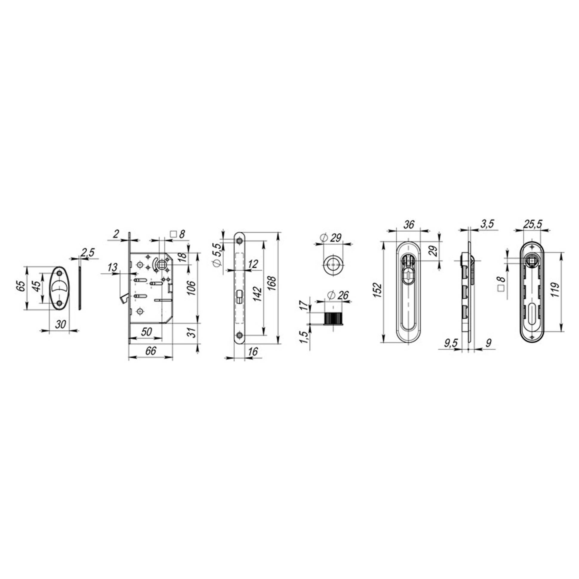 Набор Armadillo (Армадилло) для раздвижных дверей SH.LD152.KIT011-BK (SH011-BK) SG-1 матовое золото 