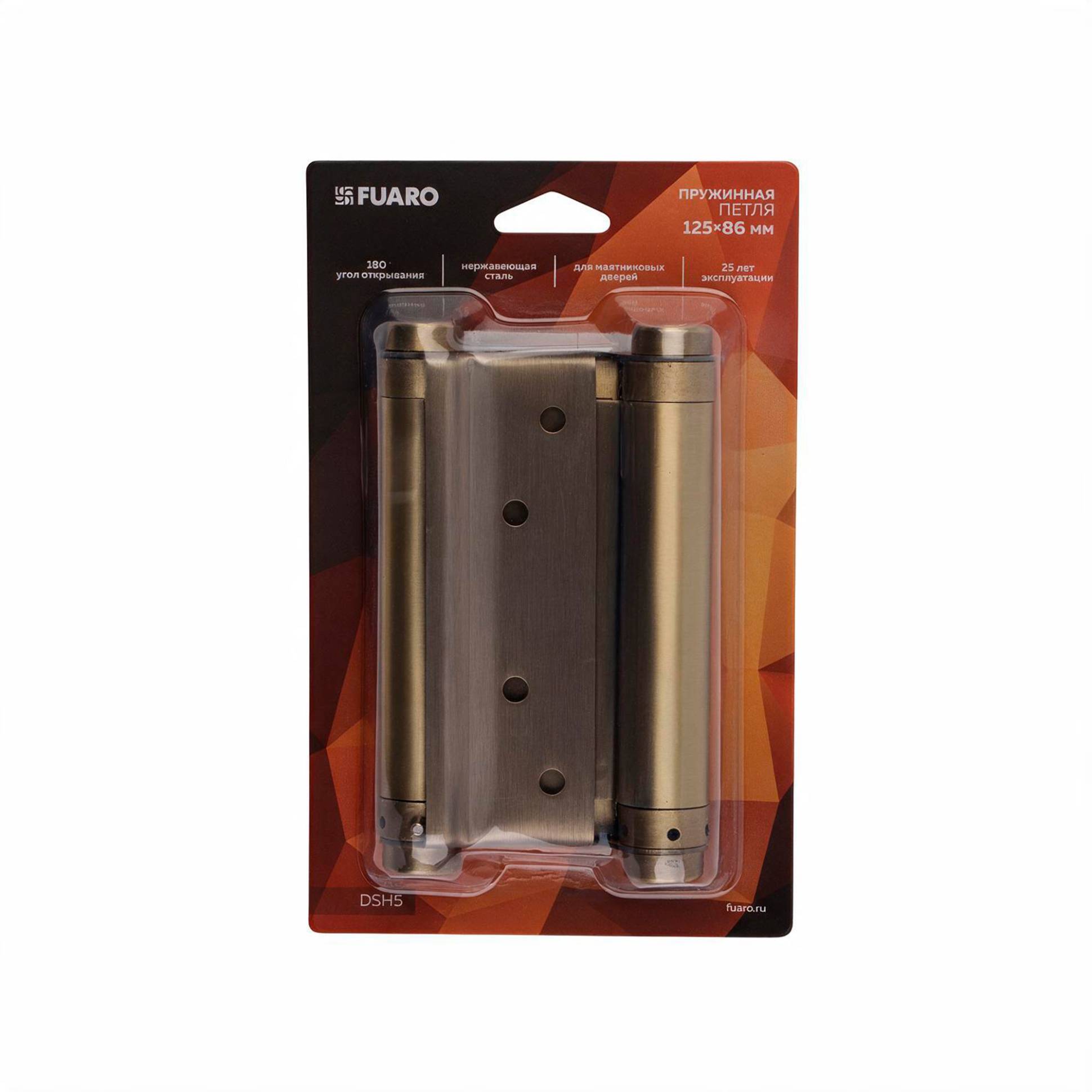Пружинная Fuaro (Фуаро) двусторонняя (барная) петля DSH5 (125х86х1,5) INOX 201 AB бронза (блистер) 