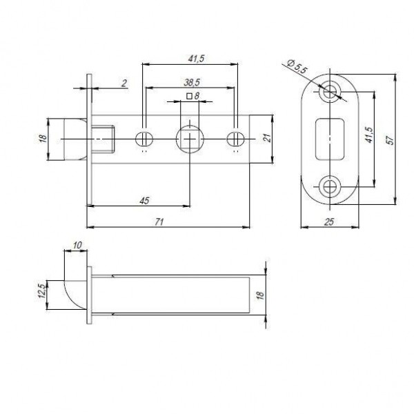 Защелка Punto (Пунто) PLASTPL45-R25 (PL45-R25) (врезная) SN мат. никель тех.упаковка без ответной планки 