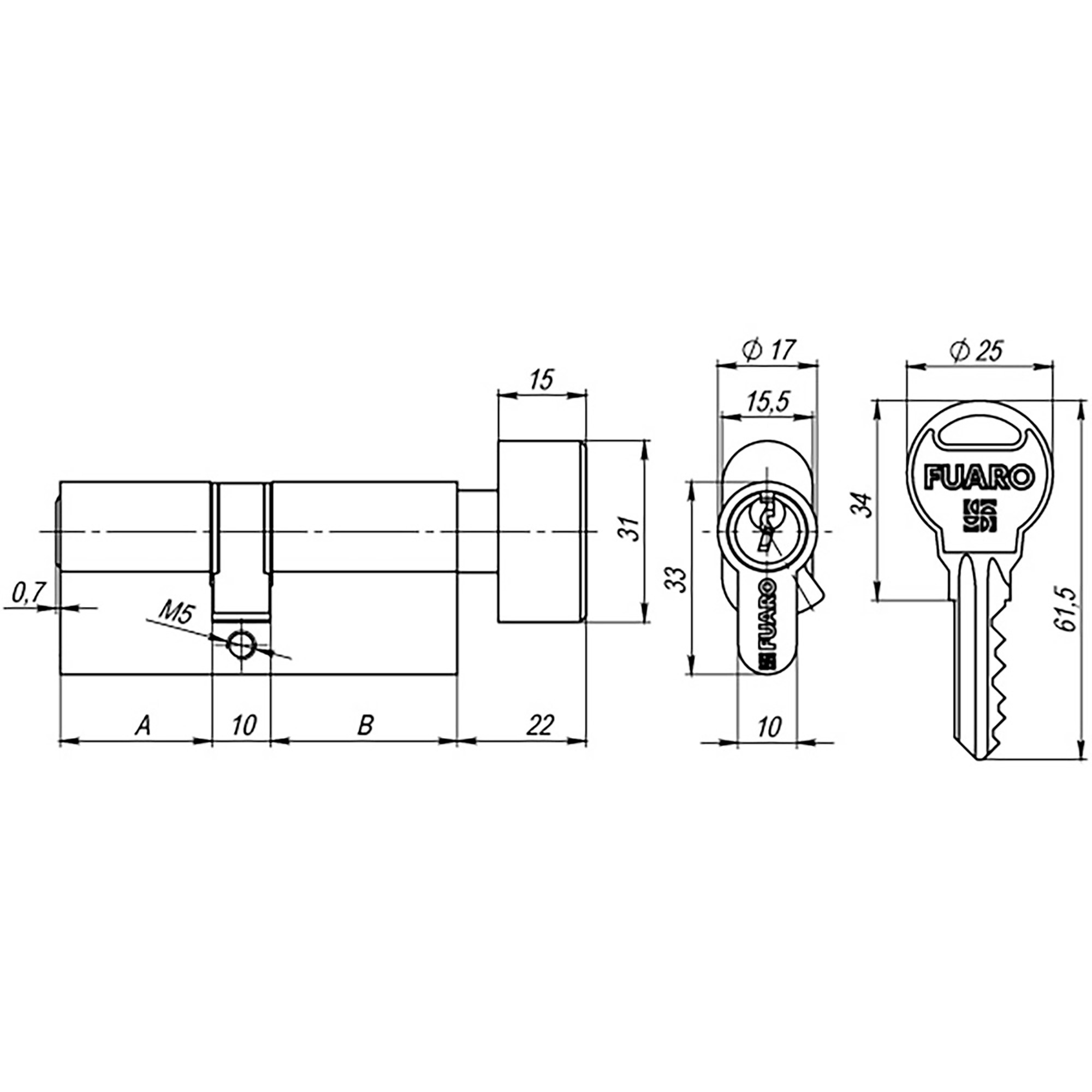 Цилиндровый Fuaro (Фуаро) механизм (R302/60) R3002Knob60(25+10+25) CP хром 5Key с вертушкой 
