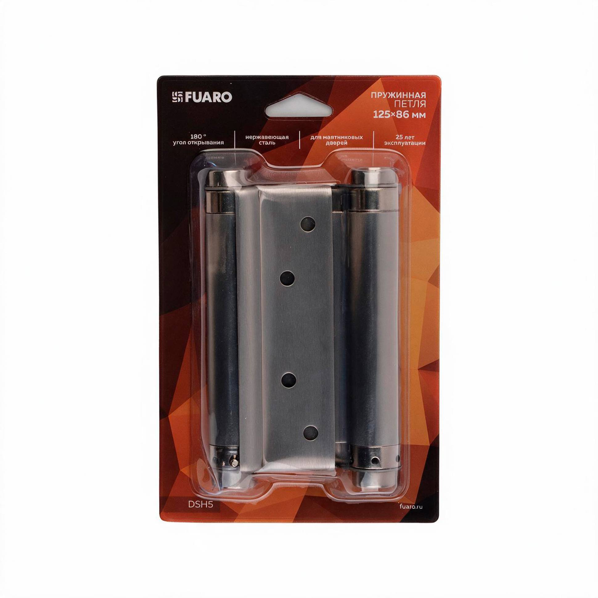 Пружинная Fuaro (Фуаро) двусторонняя (барная) петля DSH5 (125х86х1,5) INOX 201 SN мат. никель (блистер) 