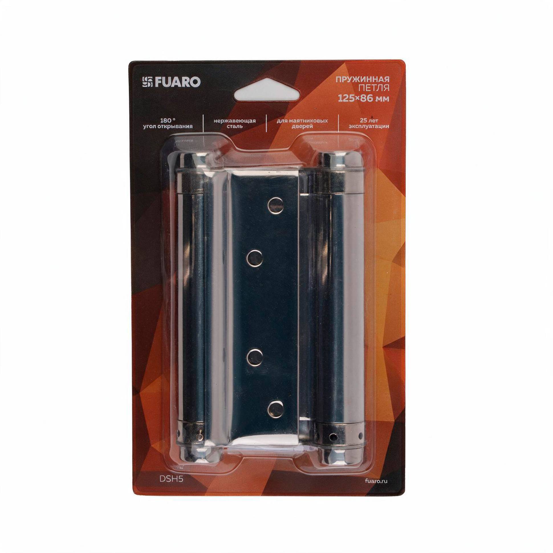 Пружинная Fuaro (Фуаро) двусторонняя (барная) петля DSH5 (125х86х1,5) INOX 201 CP хром (блистер) 