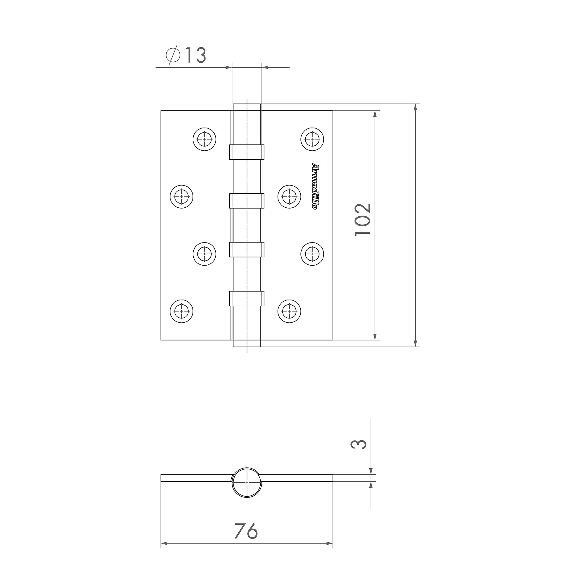 Петля Armadillo (Армадилло) универсальная IN4500UC-BL FSG 102x76x3 INOX304 флорентийское золото БЛИСТЕР 
