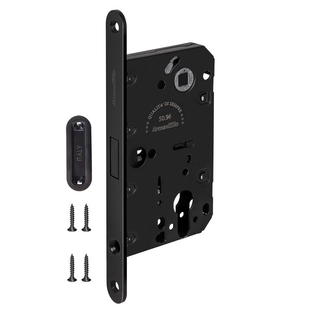 Замок Armadillo (Армадилло) межкомнатный магнитный под цилиндр с ответной планкой GRAVITY G02.196.50.85 BL черный 