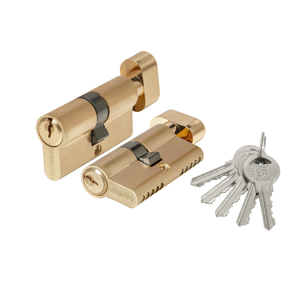 Цилиндровый Fuaro (Фуаро) механизм 1000ZM Knob60(25+10+25) SSG сатинированное золото 5Key с вертушкой 