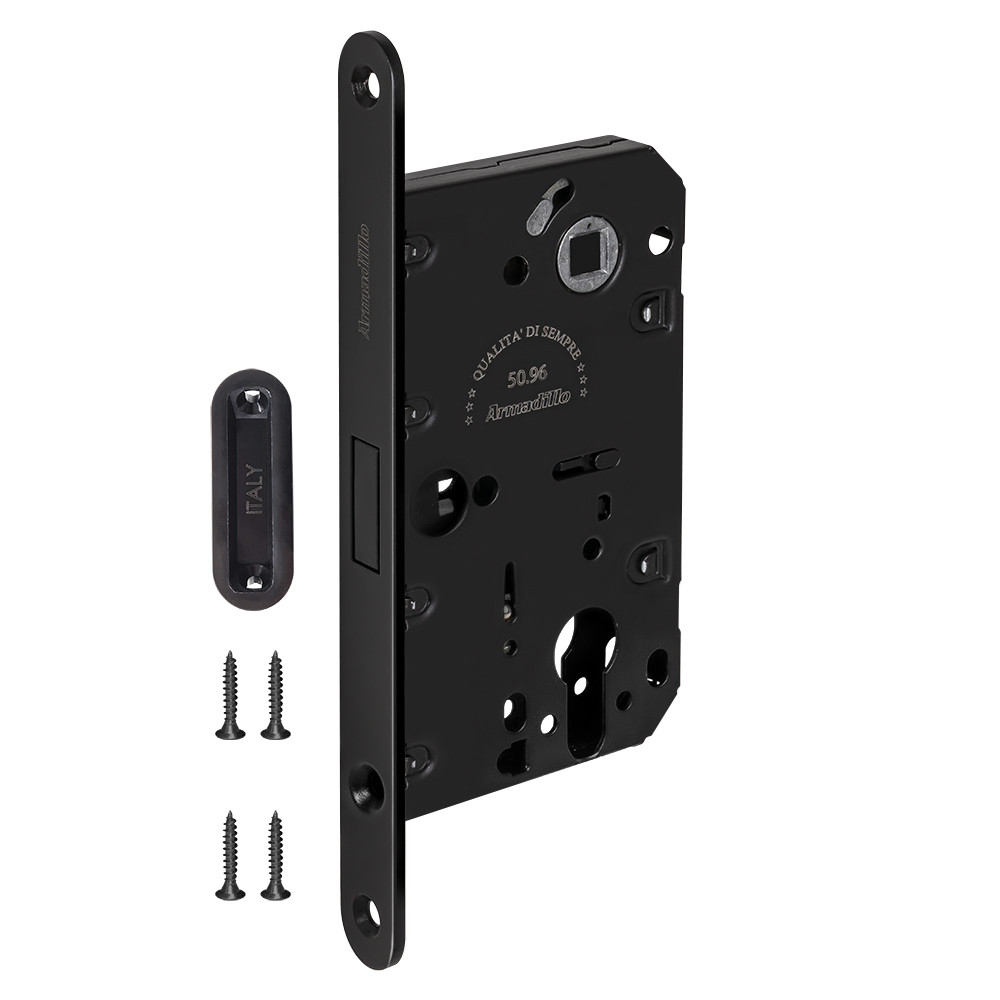 Замок Armadillo (Армадилло) межкомнатный магнитный под цилиндр с ответной планкой GRAVITY G02.190.50.85 BL черный 