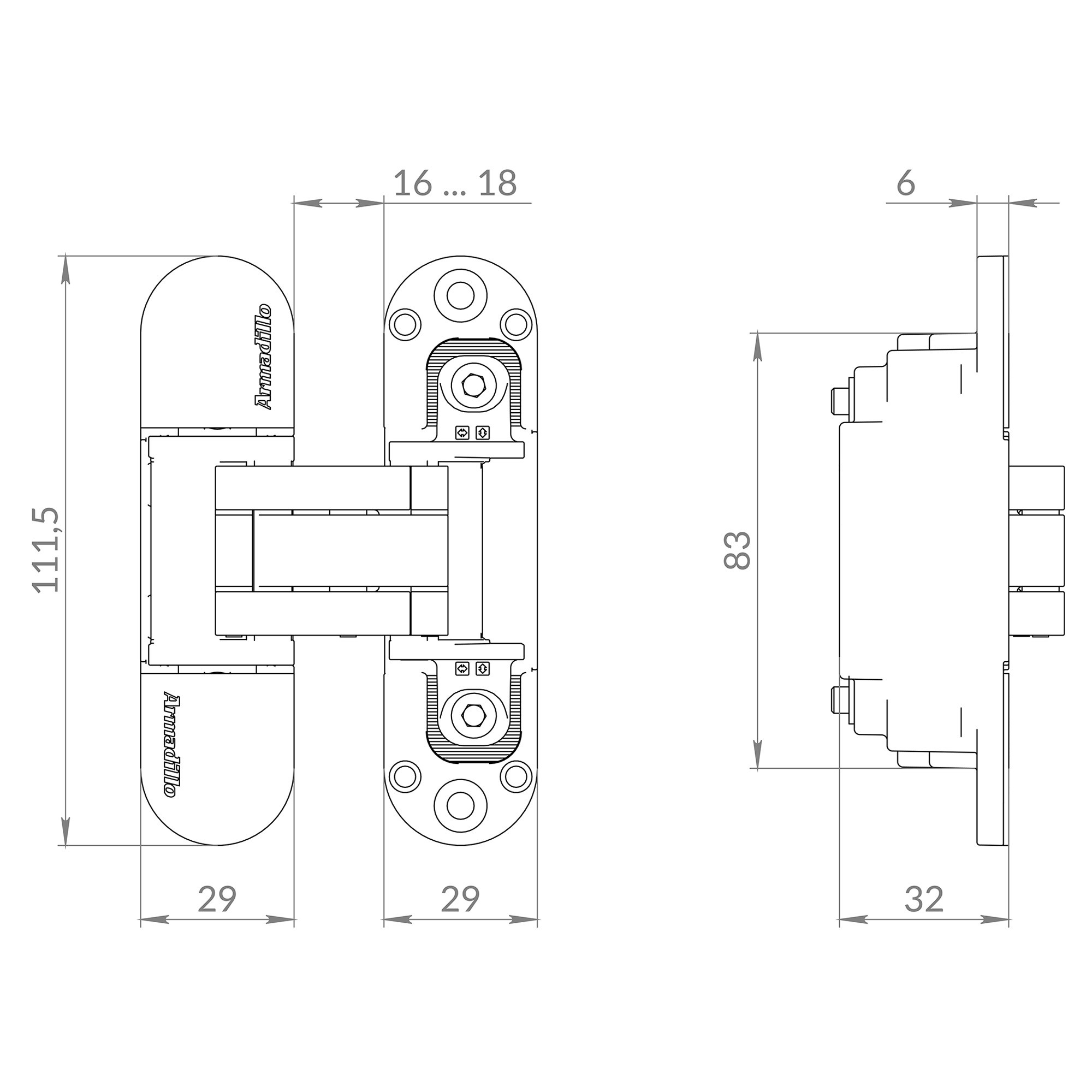 Петля Armadillo (Армадилло) скрытой установки U3D6002.TG BL черный 