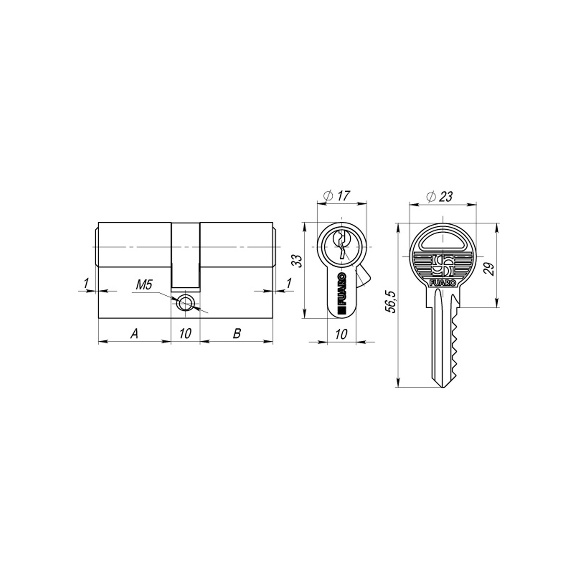 Цилиндровый Fuaro (Фуаро) механизм 1000ZA Key60(25+10+25) SSG сатинированное золото 5Key 