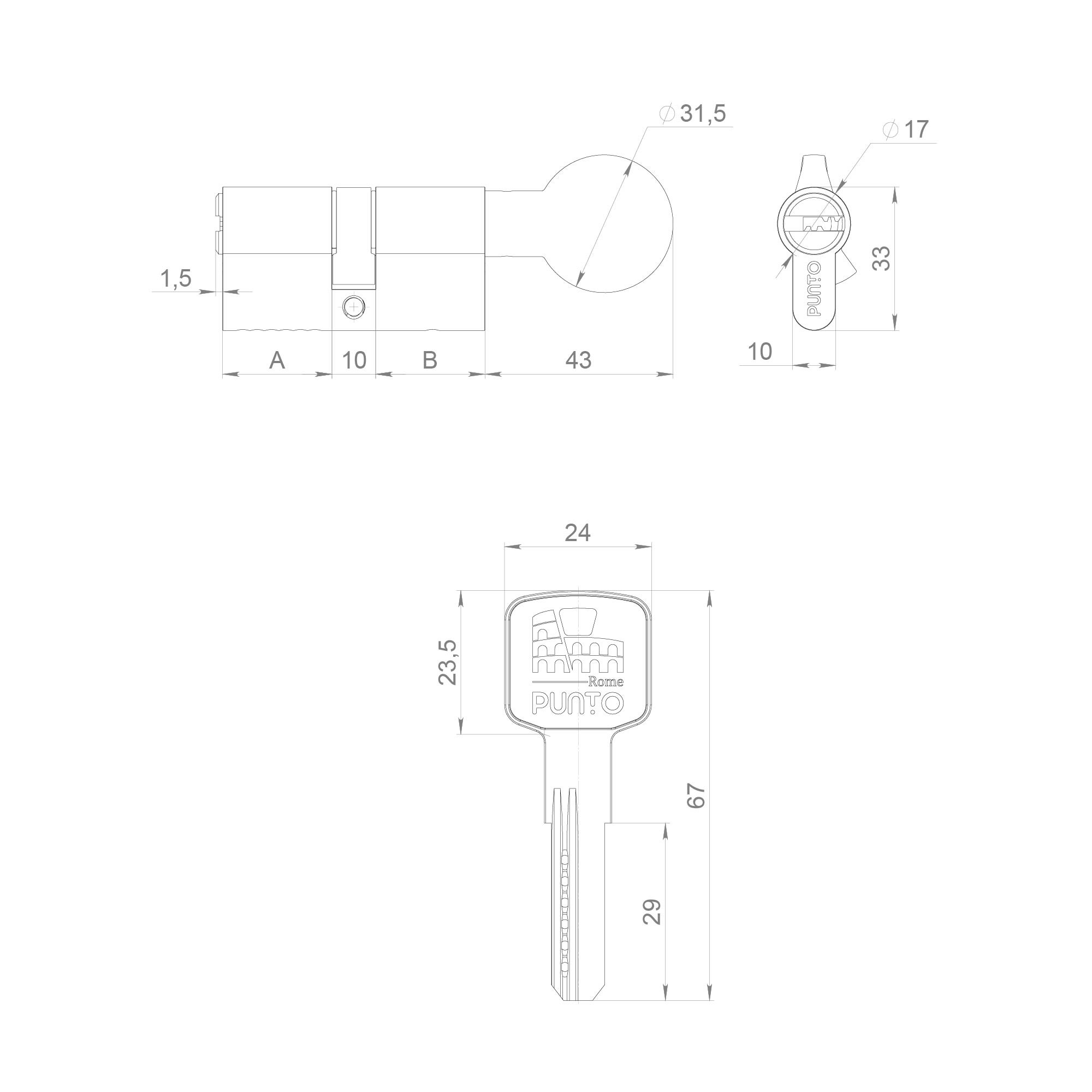Цилиндровый Punto (Пунто) механизм Z3002Knob110(55+10+45) с вертушкой CP хром Цилиндровый Punto (Пунто) механизм Z3002Knob110(55+10+45) с вертушкой CP хром