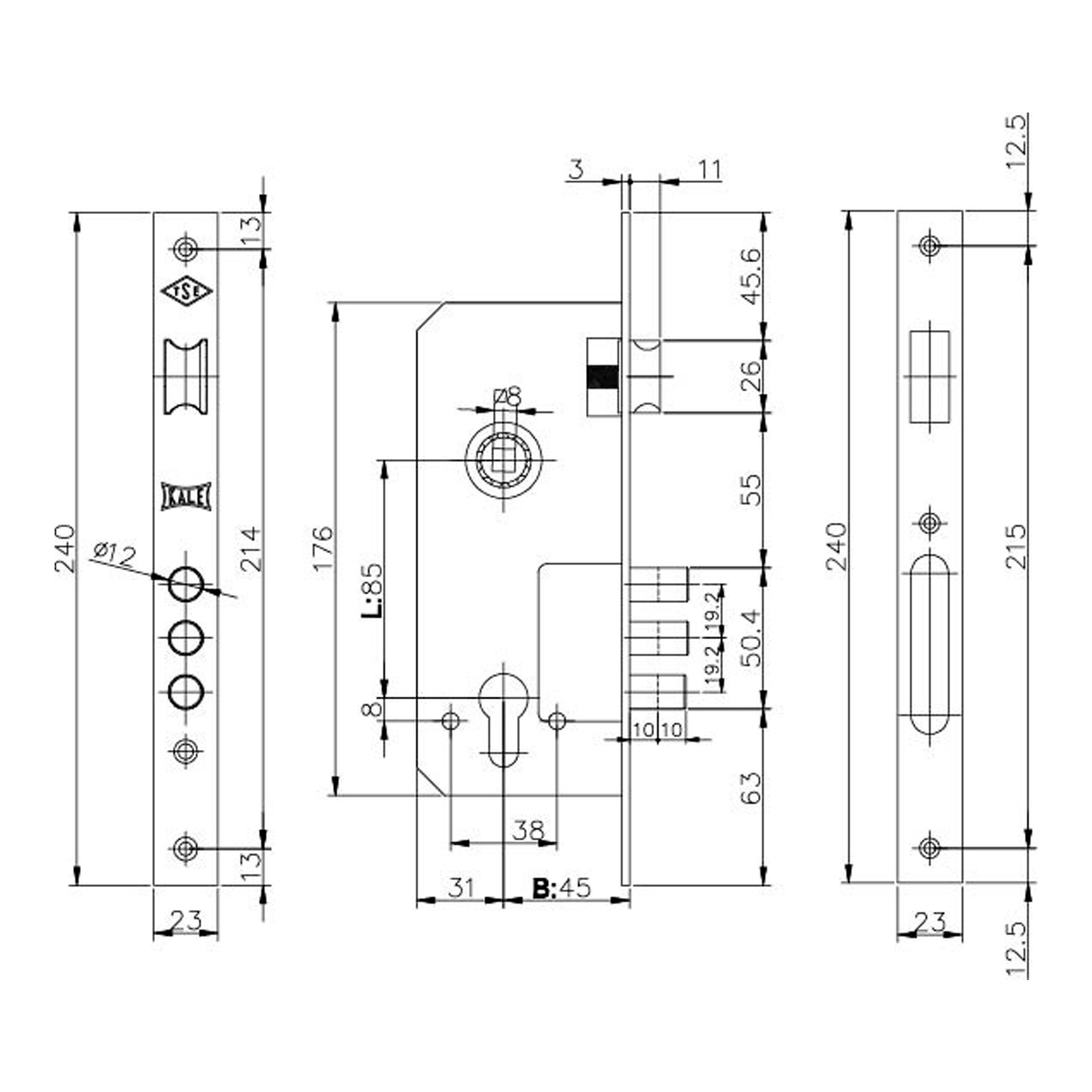 Корпус Kale kilit (Кале килит) врезного замка с защёлкой 152/3MR (45 mm) w/b (латунь) Корпус Kale kilit (Кале килит) врезного замка с защёлкой 152/3MR (45 mm) w/b (латунь)