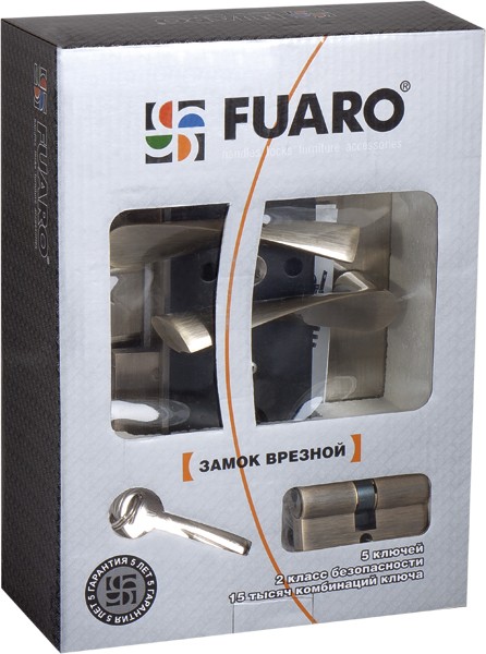 Замок цилиндровый Fuaro (Фуаро) с в комплекте с ручкой LOCKSET.9011 (SET F9011) AB бронза 