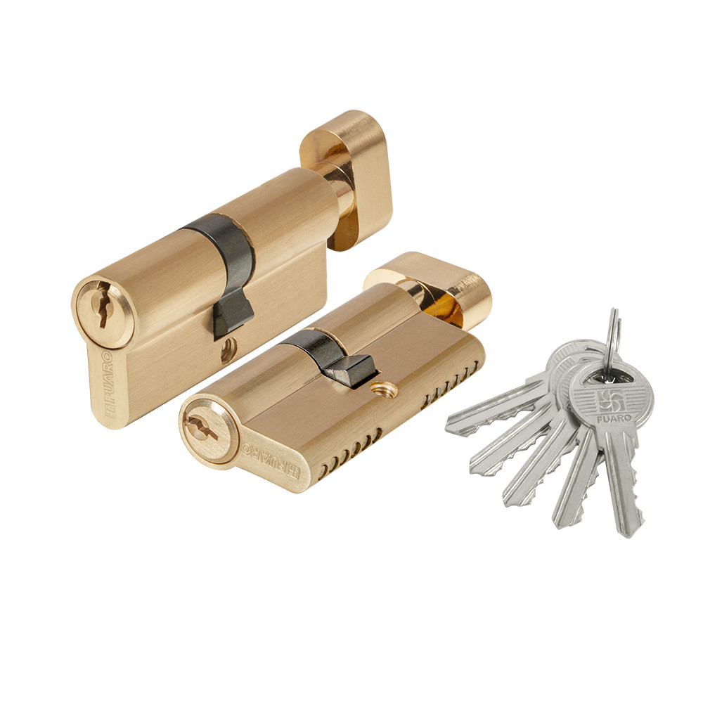 Цилиндровый Fuaro (Фуаро) механизм 1000ZM Knob70(30+10+30) SSG сатинированное золото, 5Key с вертушкой 