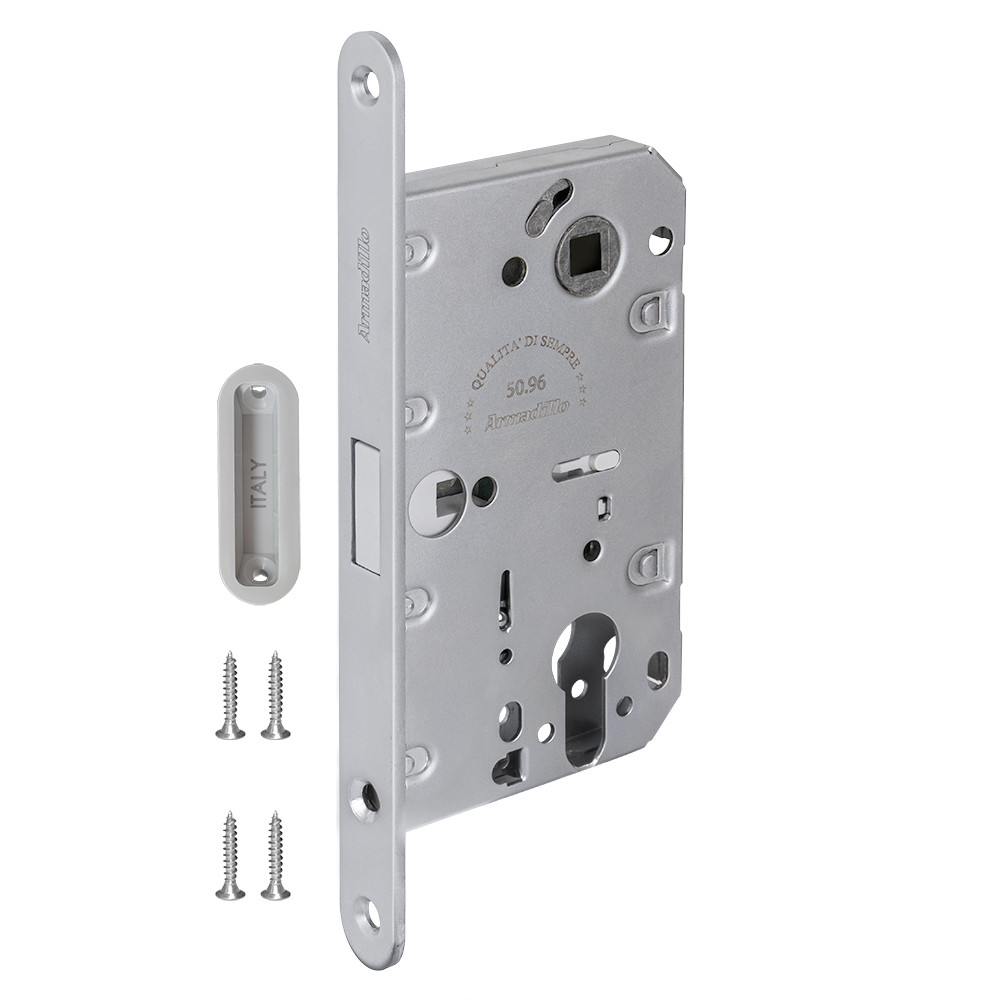 Замок Armadillo (Армадилло) межкомнатный магнитный под цилиндр с ответной планкой GRAVITY G02.196.50.85 MWSC итал тисненый 