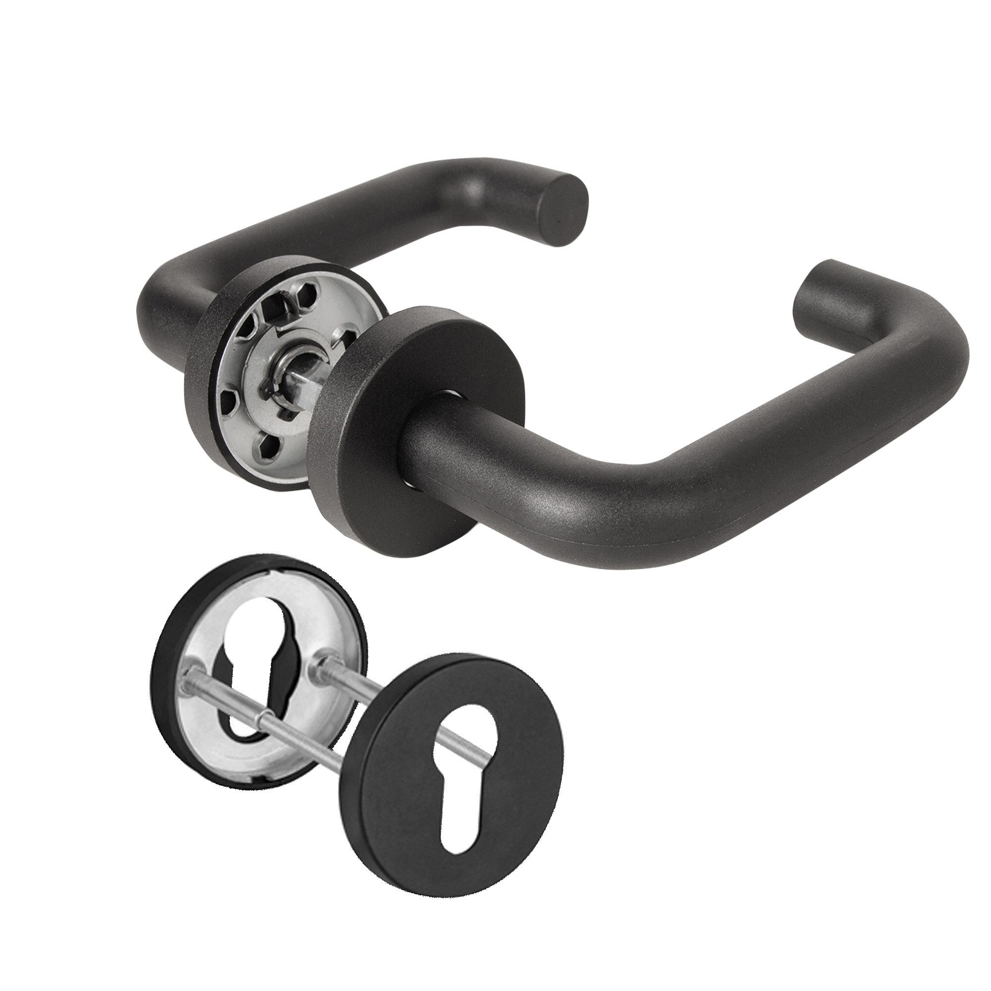 Комплект Fuaro (Фуаро) дверных ручек с накладками под цилиндр FR.DH57.0219 NE (DH-0219 NE) 9x140 мм, BL-24 черный Комплект Fuaro (Фуаро) дверных ручек с накладками под цилиндр FR.DH57.0219 NE (DH-0219 NE) 9x140 мм, BL-24 черный