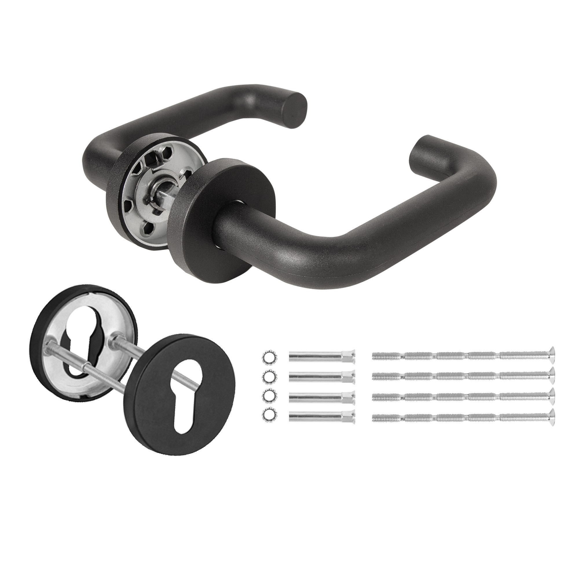 Комплект Fuaro (Фуаро) дверных ручек с накладками под цилиндр FR.DH57.0219 NE (DH-0219 NE) 9x140 мм, BL-24 черный 