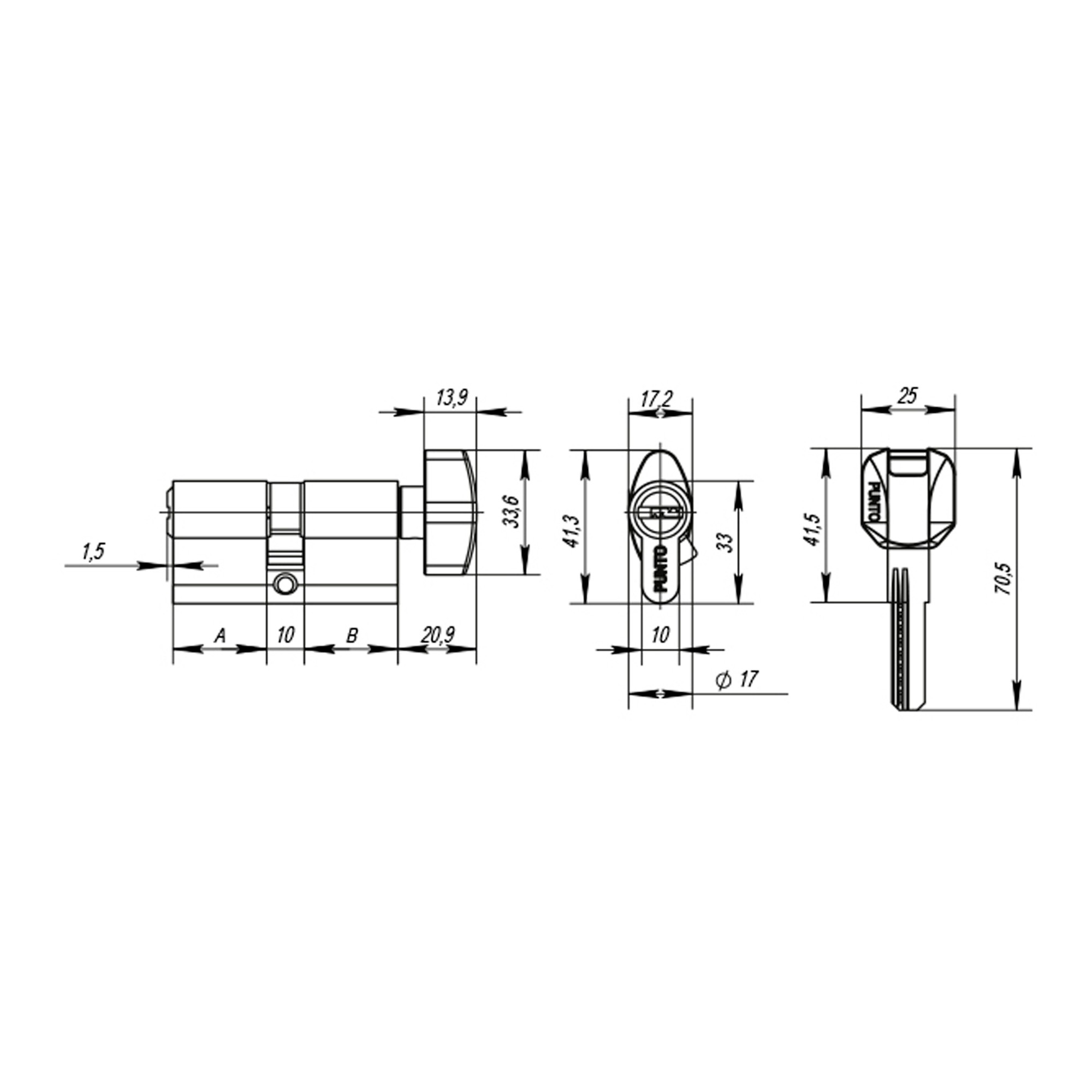 Цилиндровый Punto (Пунто) механизм MaxPro7002Knob80mm(45+10+25) SN никель 7key с вертушкой 