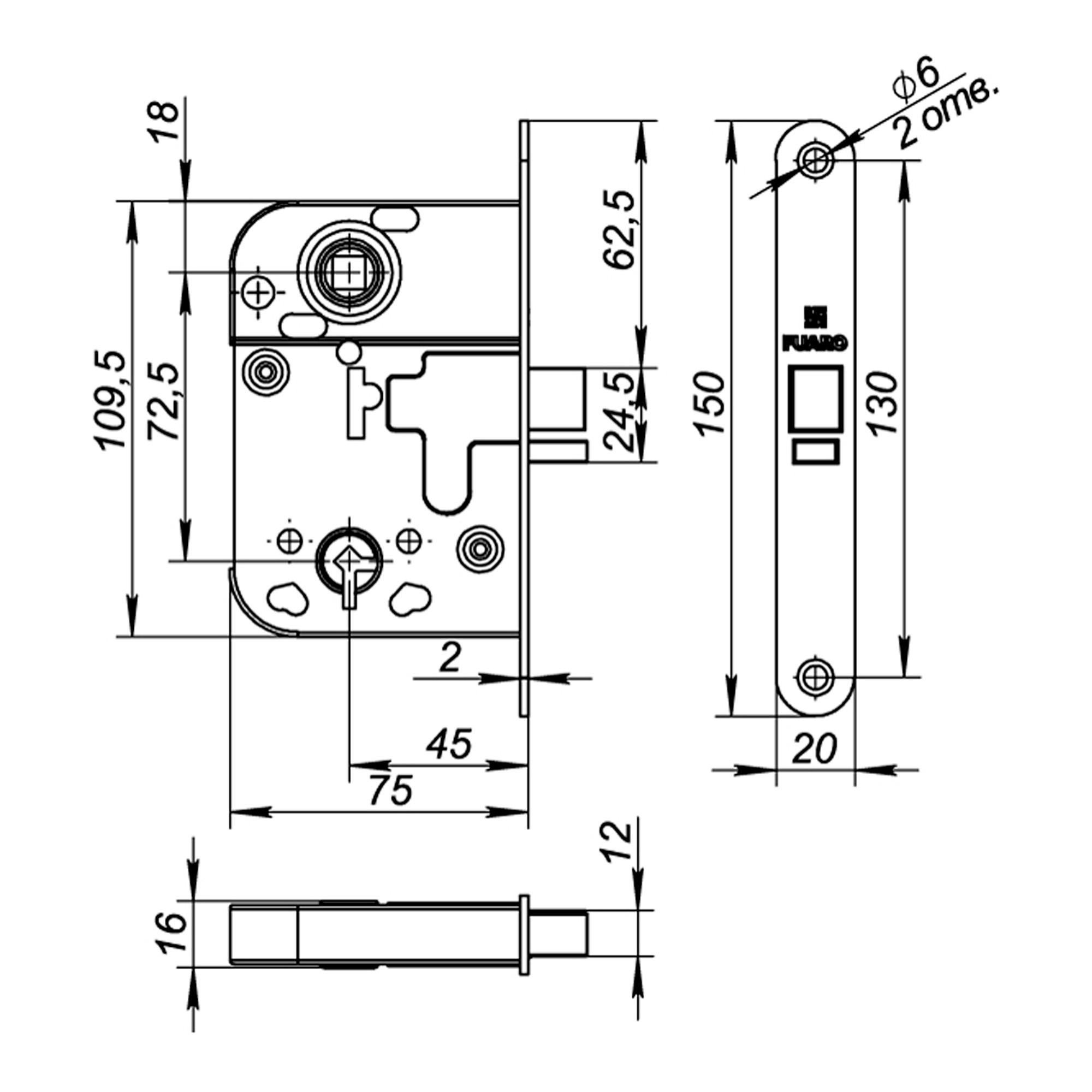 Замок Fuaro (Фуаро) врезной L.FIN2014/WC (2014-WC/S) CP хром 