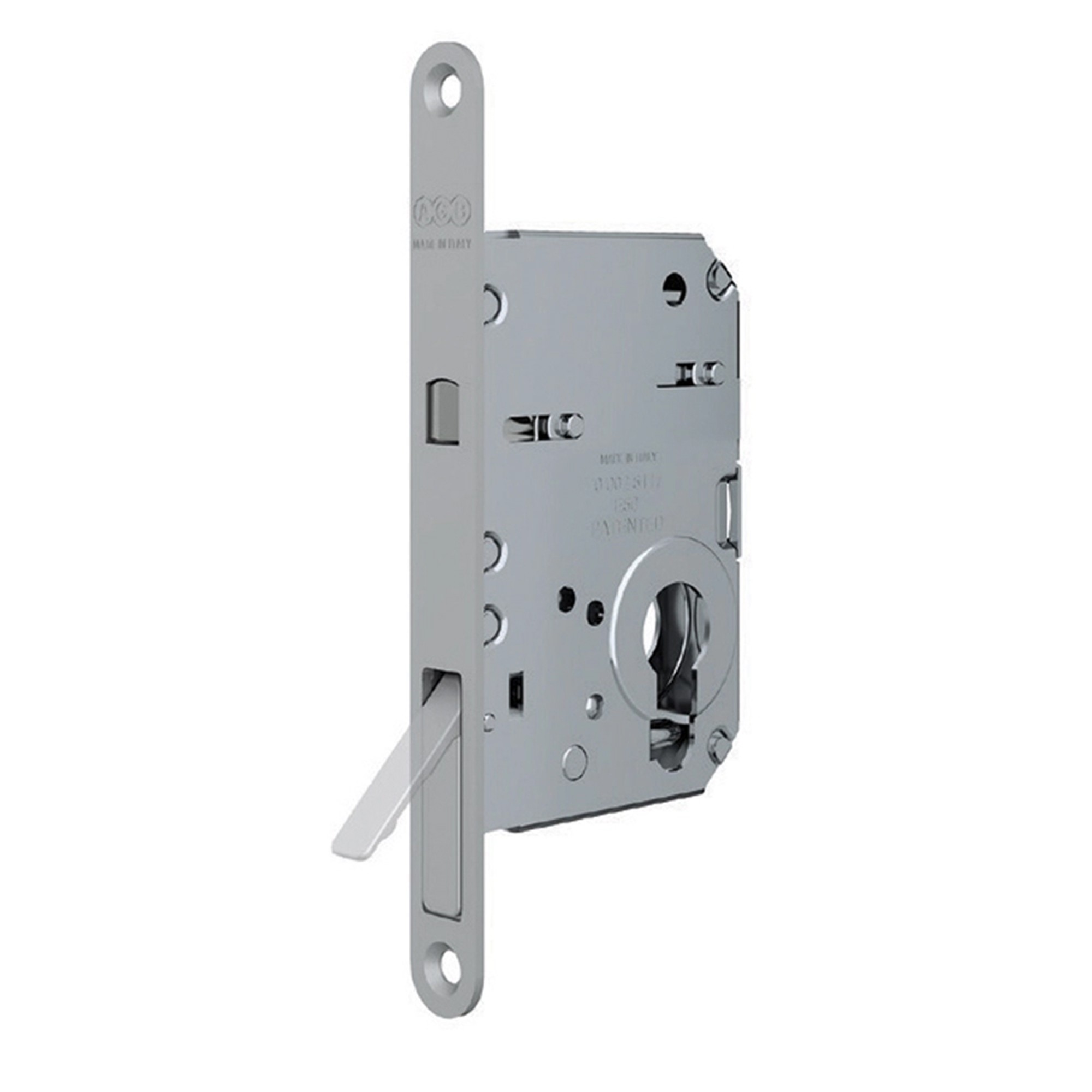 Корпус AGB (АГБ) врезного замка под цилиндр для раздвижных дверей SCIVOLA TRE B08982.50.34 (матовый хром) 