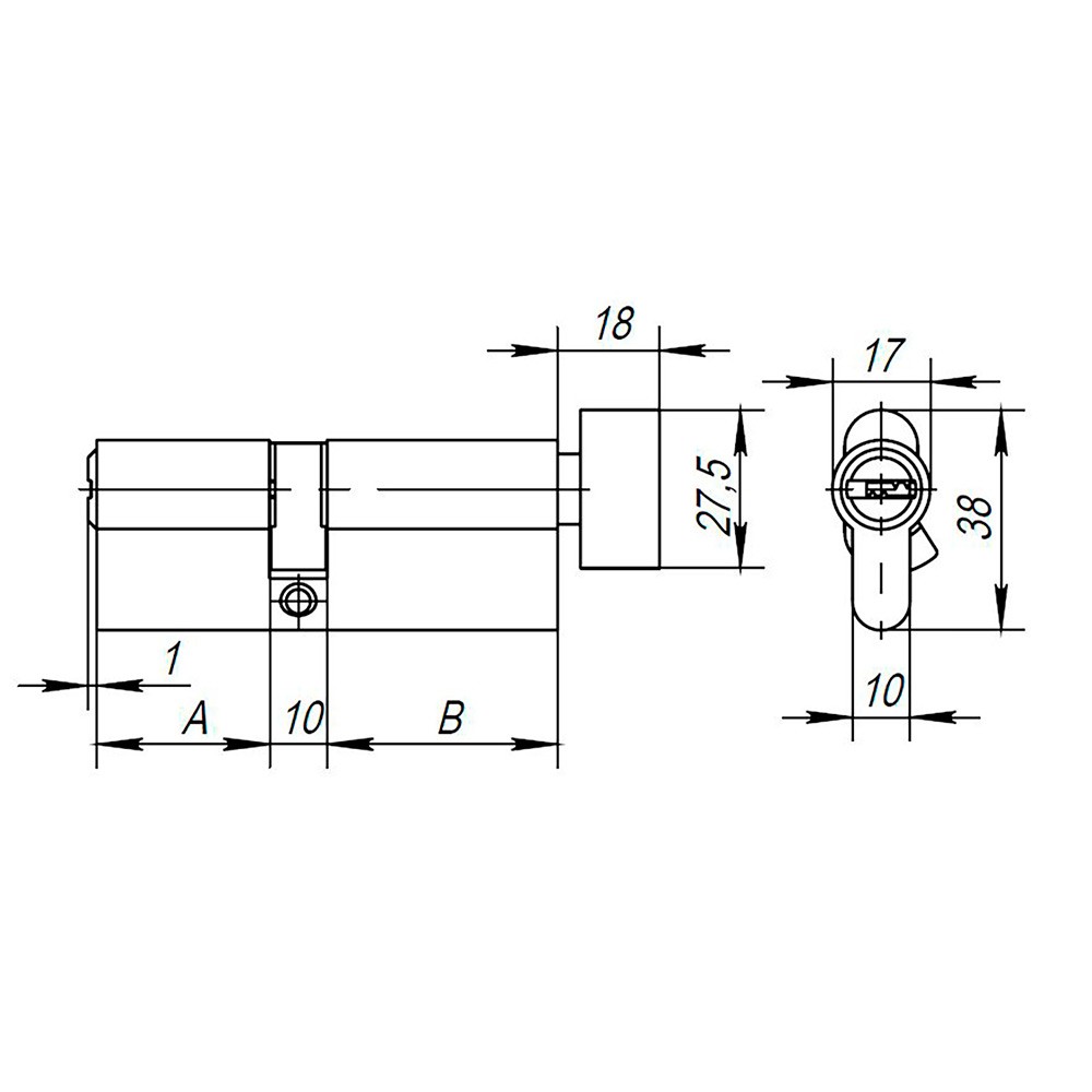 Цилиндровый Ajax (Аякс) механизм (AX202/90) AX2002Knob90 (40+10+40) CP хром с вертушкой 