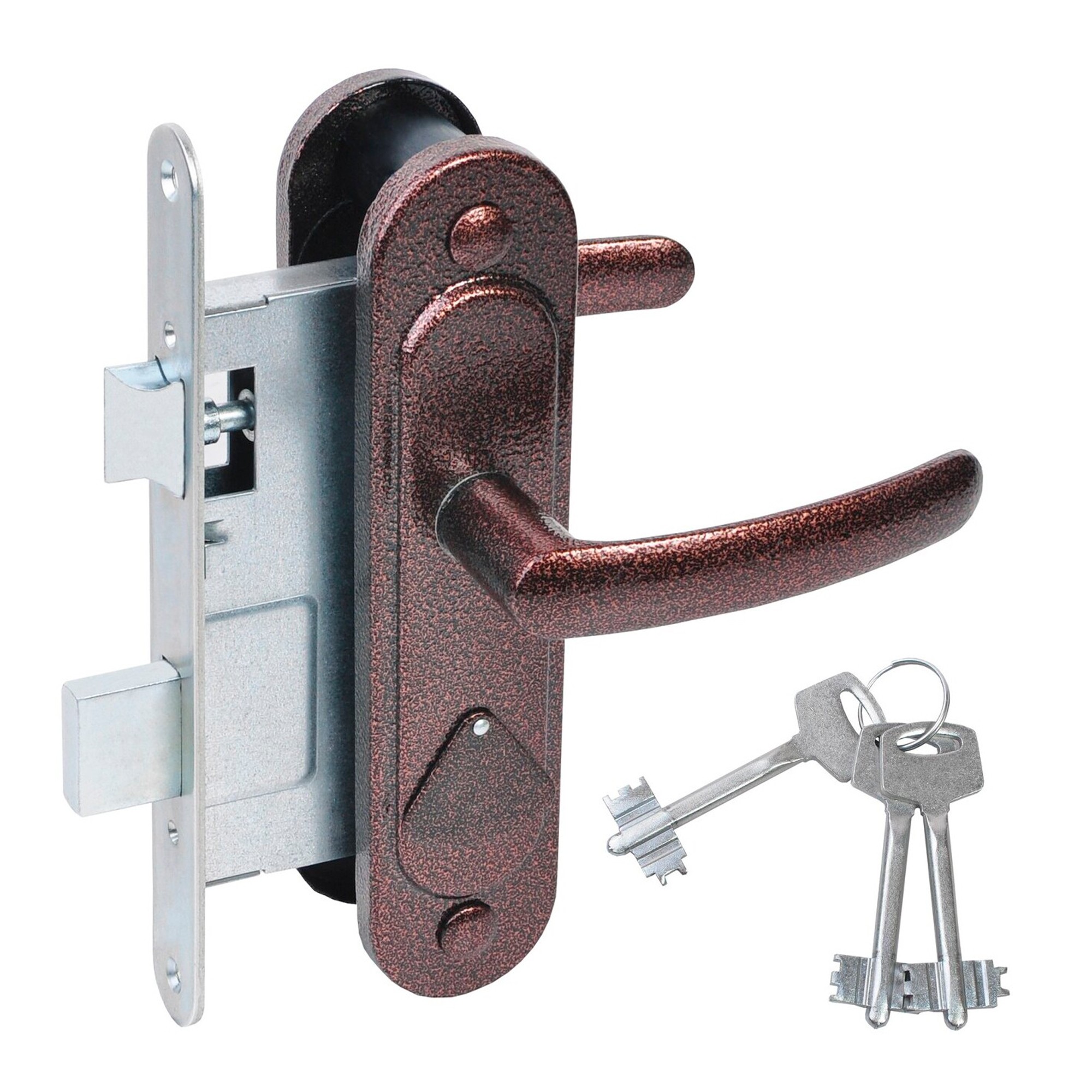 Замок Absolyute (Абсолют) врезной сувальдный с защёлкой в комплекте с ручкой ЗВ9.2-08 (медь антик), 3 кл. Замок Absolyute (Абсолют) врезной сувальдный с защёлкой в комплекте с ручкой ЗВ9.2-08 (медь антик), 3 кл.