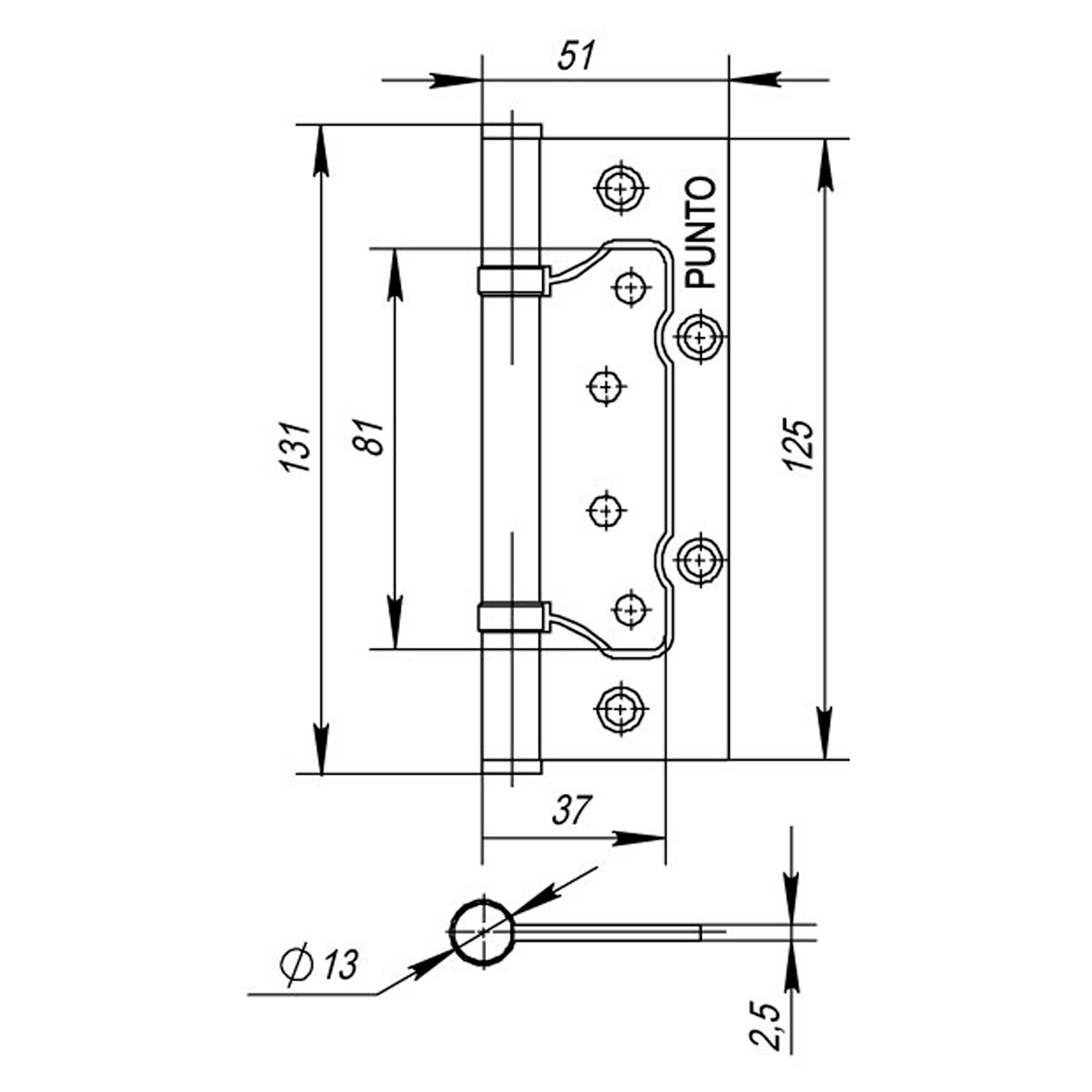 Петля Punto (Пунто) универсальная без врезки IN5200W PN (200-2B 125x2,5) мат. никель 