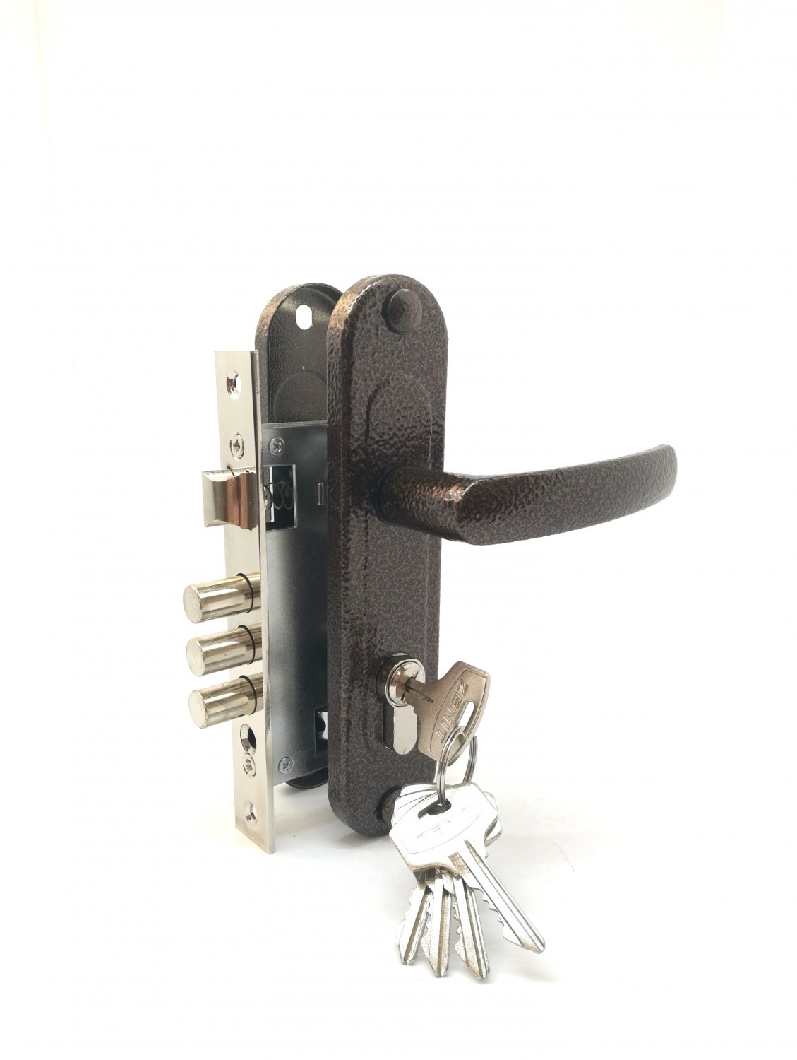 Замок Zenit (Зенит) врезной цилиндровый с защёлкой в комплекте с ручкой ЗВ7-60.1-02 (медь), 5 кл. Замок Zenit (Зенит) врезной цилиндровый с защёлкой в комплекте с ручкой ЗВ7-60.1-02 (медь), 5 кл.