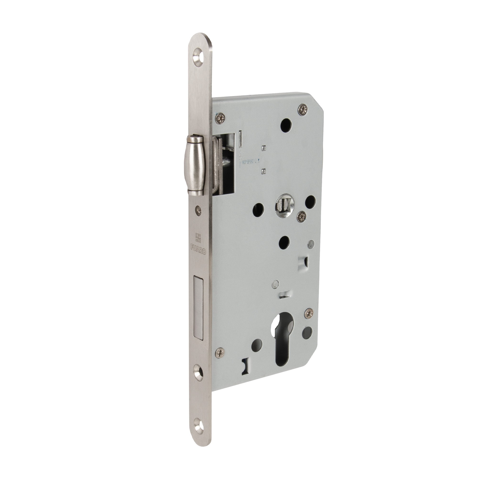 Замок Fuaro (Фуаро) врезной DD.INOX/C-55.72/R с роликовой защелкой (лиц.планка 20 мм) 