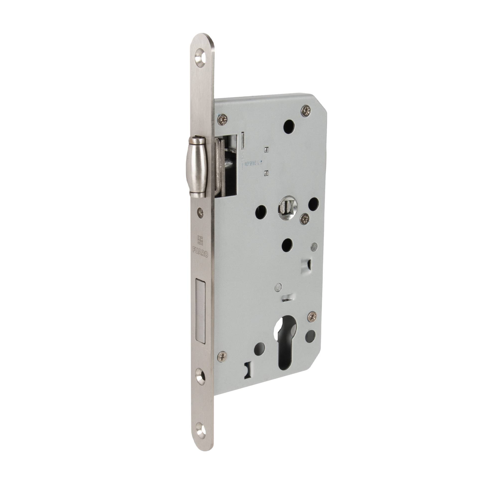 Замок Fuaro (Фуаро) врезной DD.INOX/C-55.72/R с роликовой защелкой (лиц.планка 20 мм) 