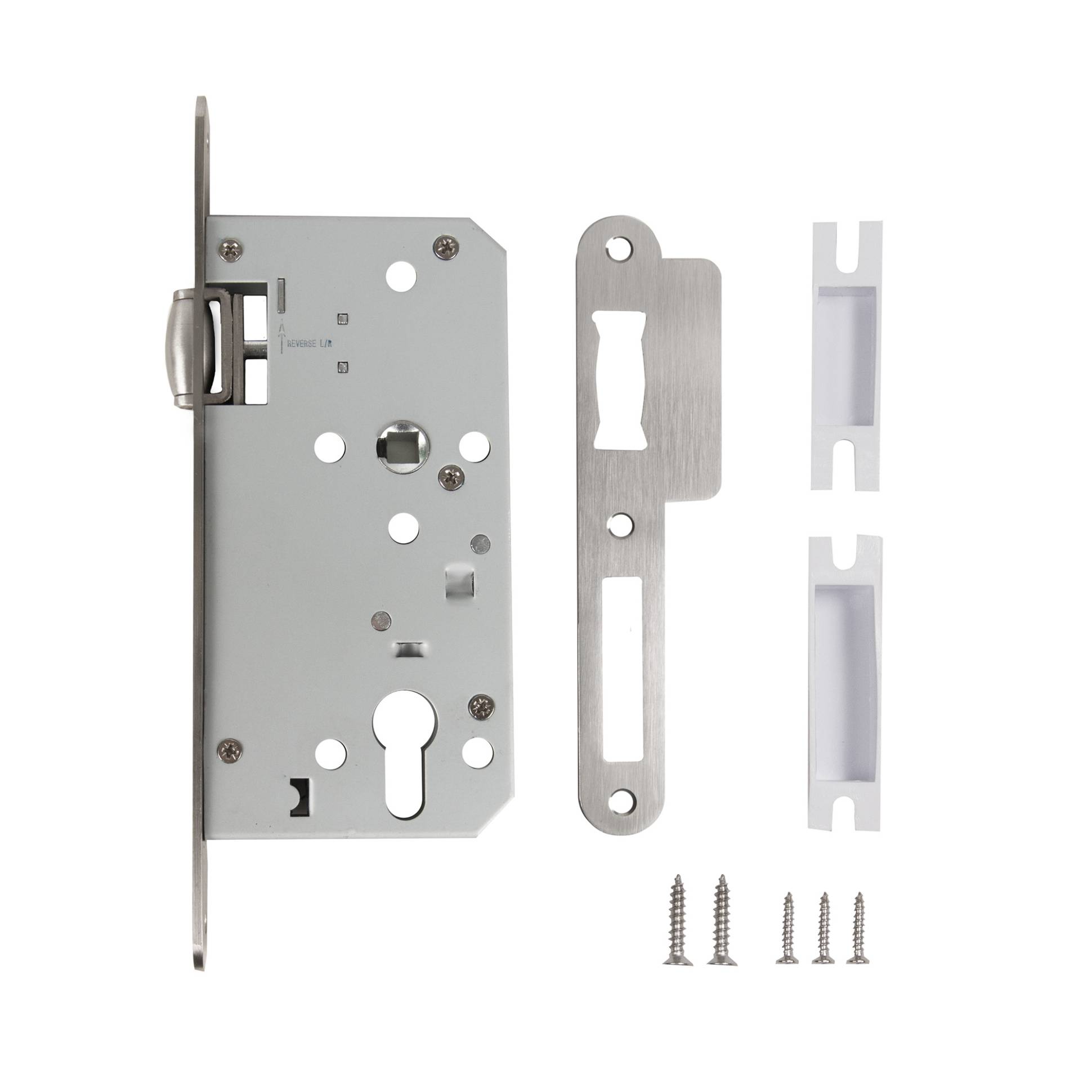 Замок Fuaro (Фуаро) врезной DD.INOX/C-55.72/R с роликовой защелкой (лиц.планка 20 мм) 