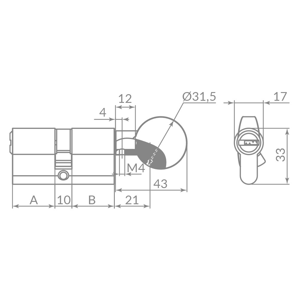 Цилиндровый Punto (Пунто) механизм Z3002Knob90(40+10+40) с вертушкой CP хром 