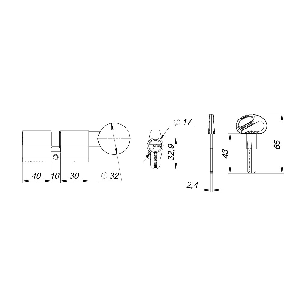 Цилиндровый Fuaro (Фуаро) механизм (D-PRO502-8/80) D-PRO5002-8Knob80(40+10+30) CP хром 5+1Key с верт. перекод. 