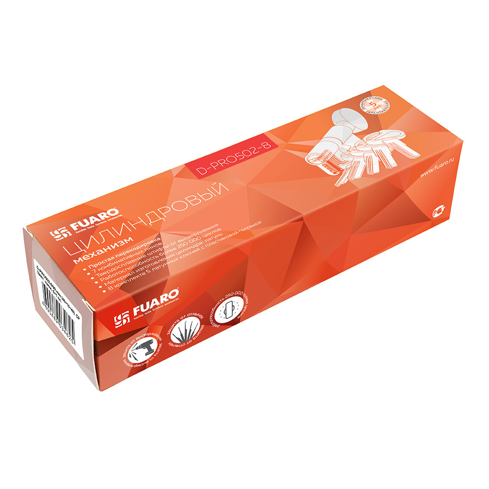 Цилиндровый Fuaro (Фуаро) механизм (D-PRO502-8/80) D-PRO5002-8Knob80(40+10+30) CP хром 5+1Key с верт. перекод. 