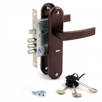 Замок Sam (Сам) врезной сувальдный с защёлкой в комплекте с ручкой ЗВ9-6/13 РФ78-002/90 (медь), 3 кл. /77315/ 