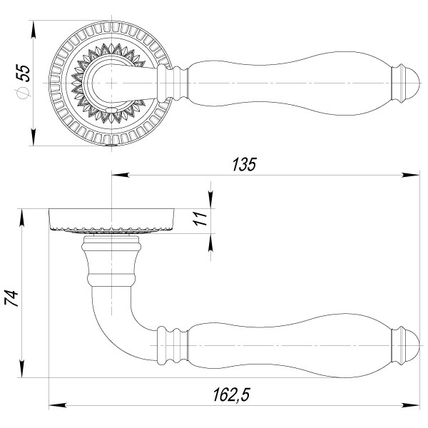 Ручка Armadillo (Армадилло) раздельная R.CL55.Silvia (Silvia CL1) AS/LWP-109 античное серебро/беж.фарфор 