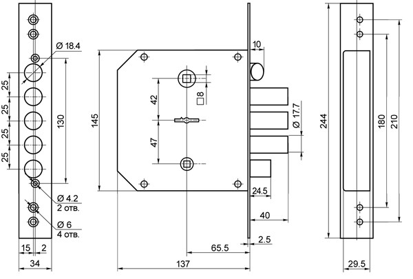 Замок Border (Бордер) врезной сувальдный с задвижкой и защёлкой ЗВ9-6 ЛКЗ (лев.), 5 кл. /77412/ 