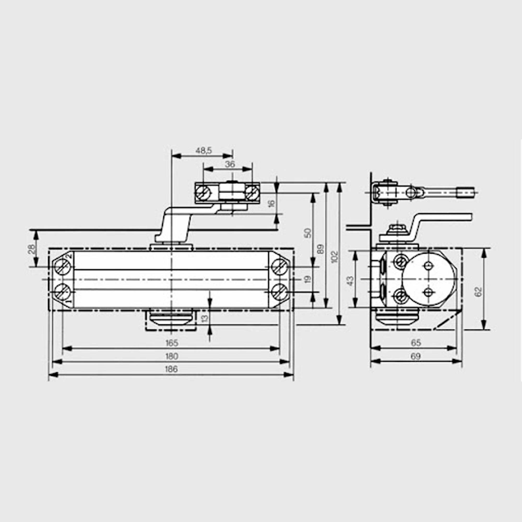 Доводчик Dorma (Дорма) дверной TS 77 EN 2, с рычажной тягой, серый 