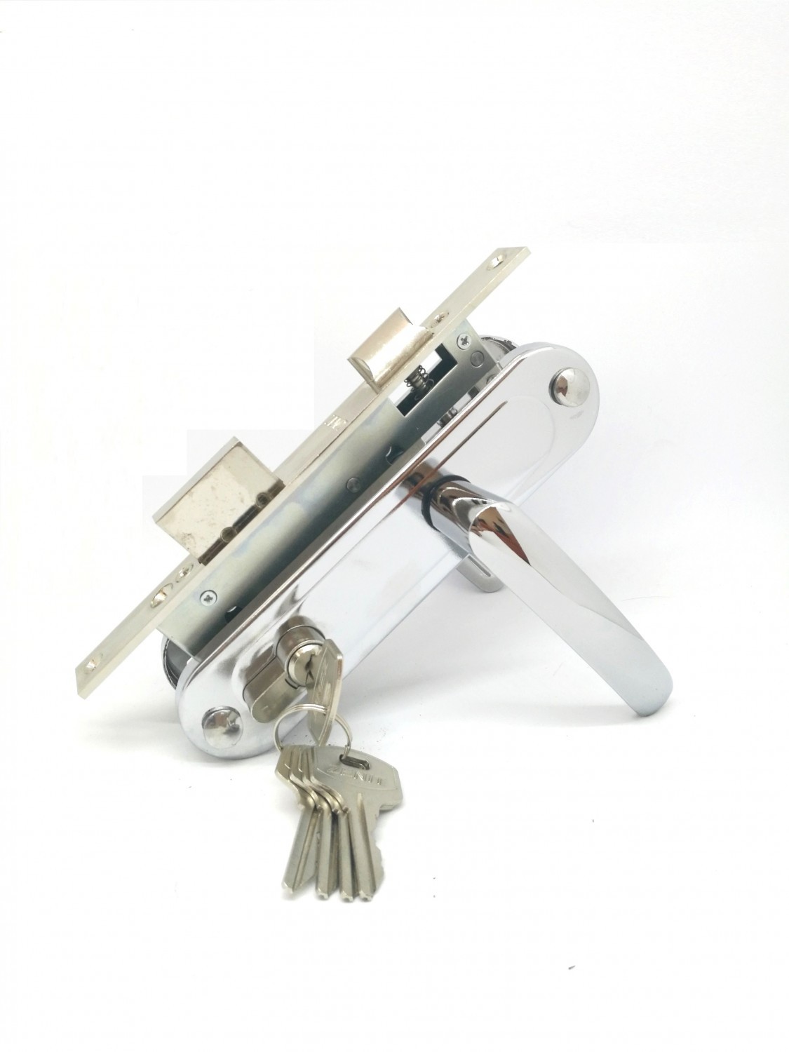 Замок Zenit (Зенит) врезной цилиндровый с защёлкой в комплекте с ручкой ЗВ7-70.4-02 (хром), 5 кл. 