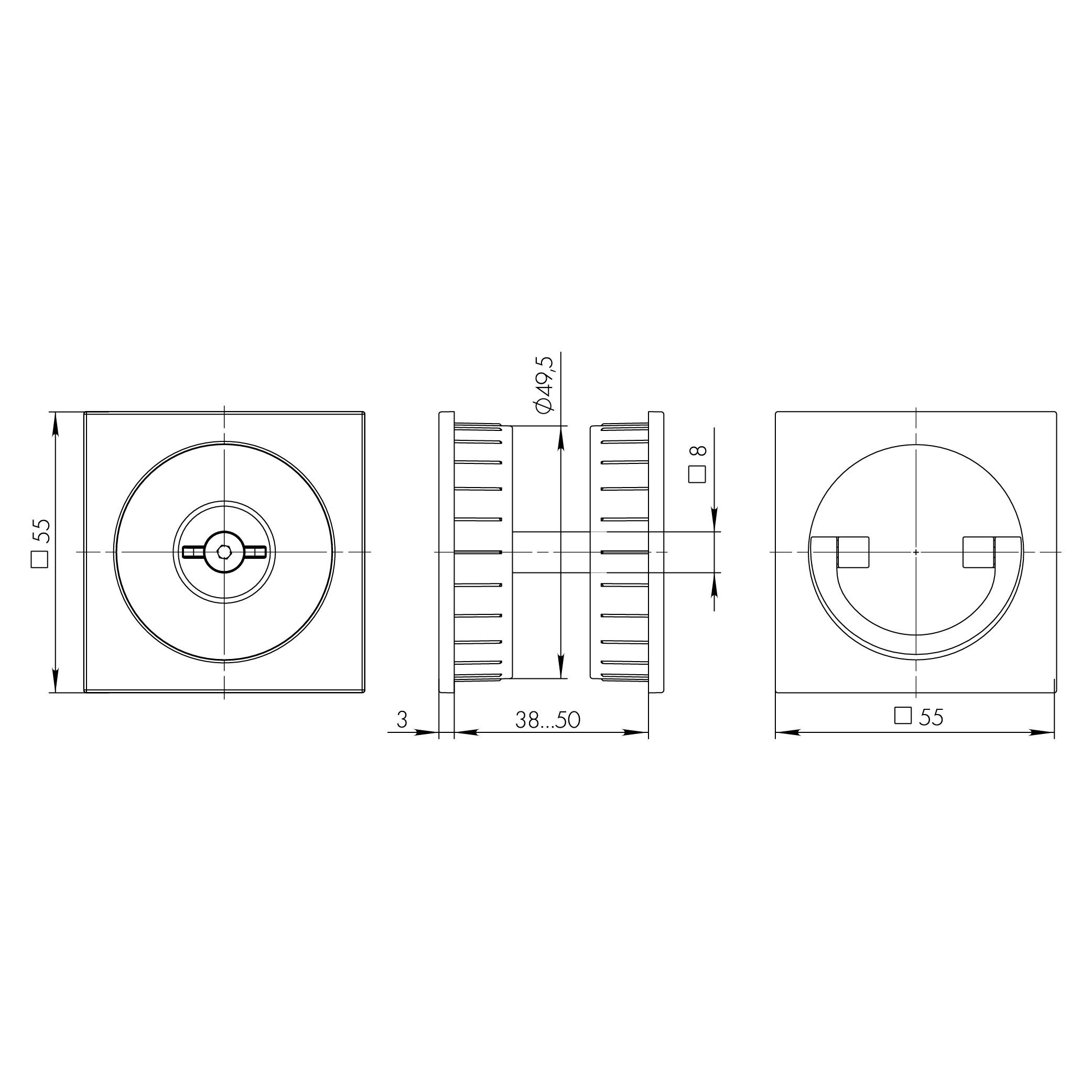 Ручка поворотная Armadillo (Армадилло) для раздвижных дверей SH.QUADRO55.BK8 BL-26 черный 