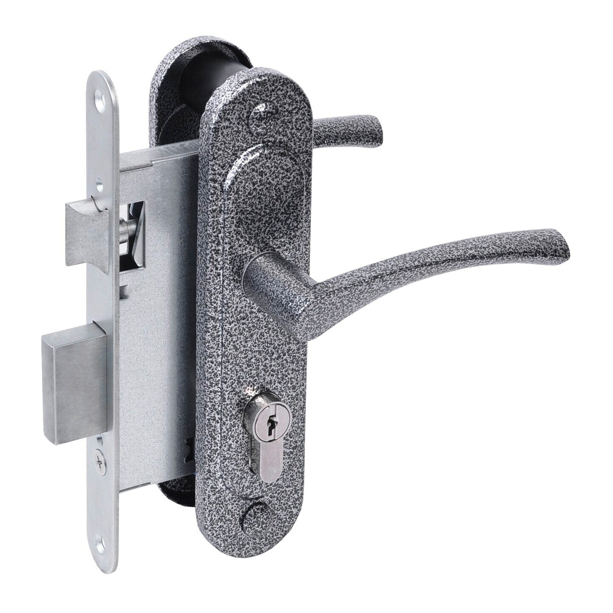 Замок Absolyute (Абсолют) врезной цилиндровый с защёлкой в комплекте с ручкой ЗВ4-3/07 (серебро антик), 4 кл. Замок Absolyute (Абсолют) врезной цилиндровый с защёлкой в комплекте с ручкой ЗВ4-3/07 (серебро антик), 4 кл.