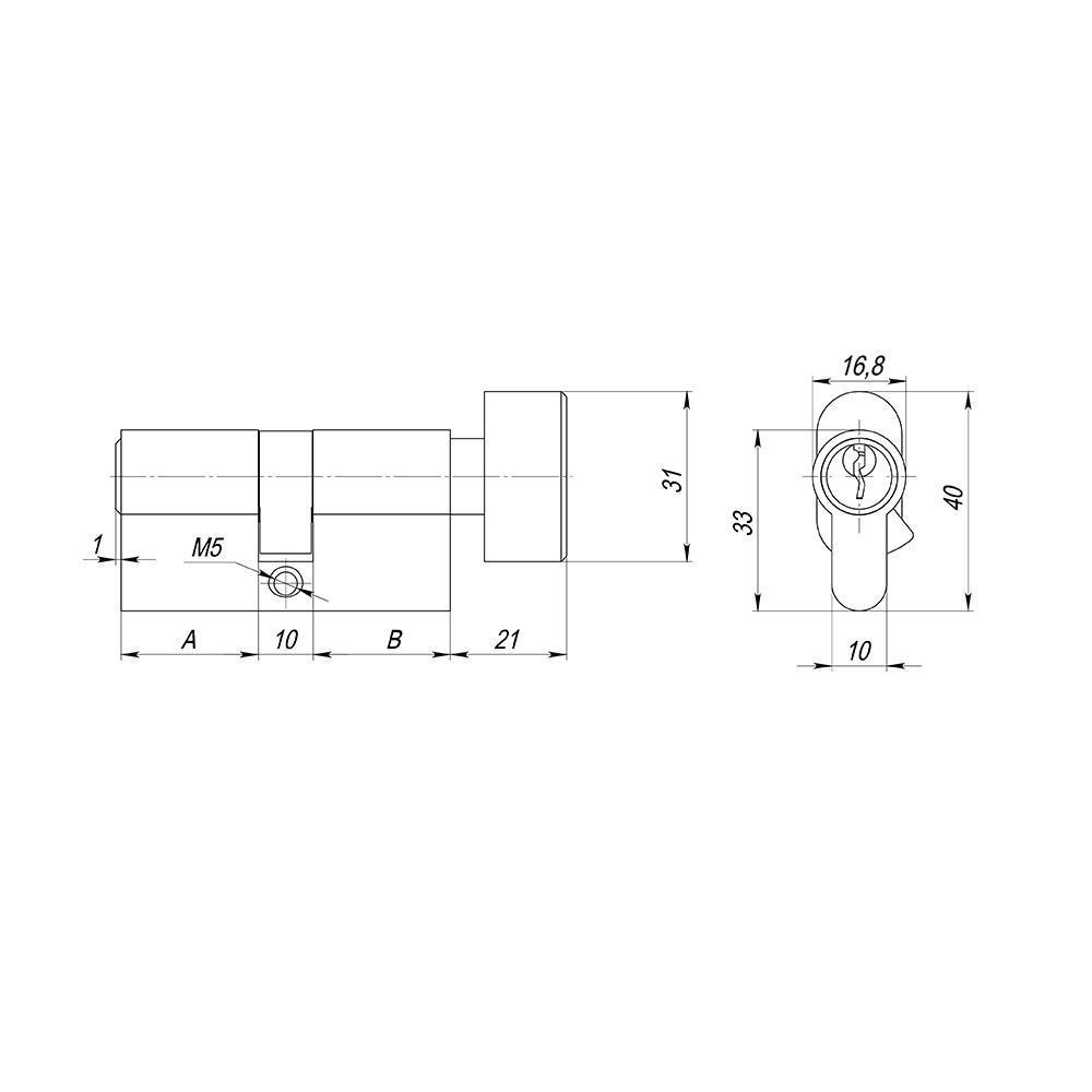 Цилиндровый Ajax (Аякс) механизм (AX102/70) AX1002Knob70 (30+10+30)/HD AB бронза 4Key с вертушкой 