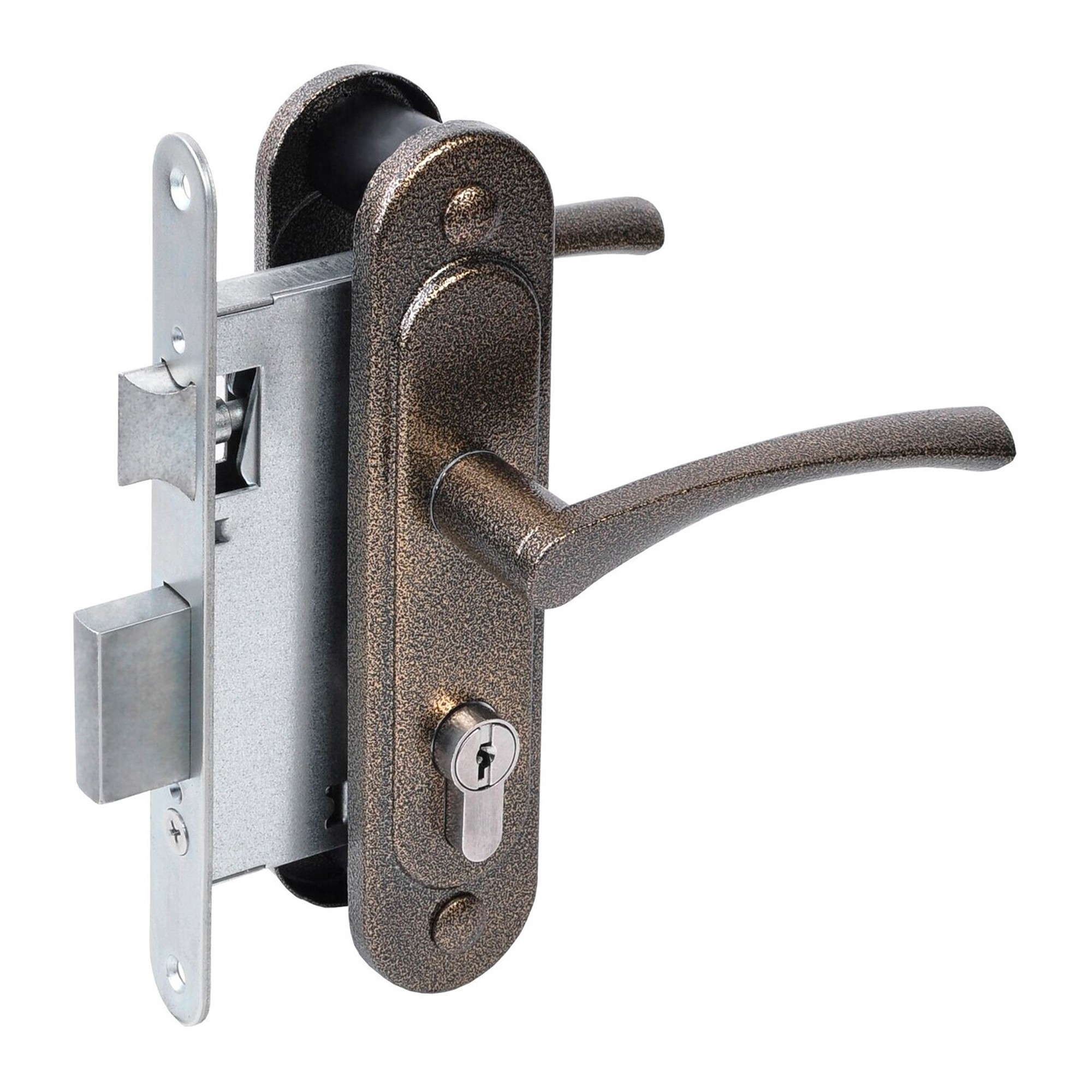 Замок Absolyute (Абсолют) врезной цилиндровый с защёлкой в комплекте с ручкой ЗВ4-3/07 (бронза антик), 4 кл. Замок Absolyute (Абсолют) врезной цилиндровый с защёлкой в комплекте с ручкой ЗВ4-3/07 (бронза антик), 4 кл.