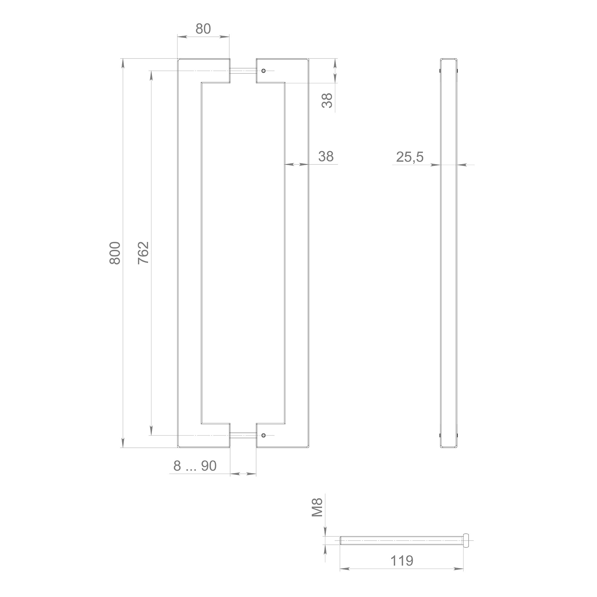 Ручка-скоба Fuaro (Фуаро) PULL.PH38/800.26 INOX 304 (PH-26-38/800-INOX) BLACK 