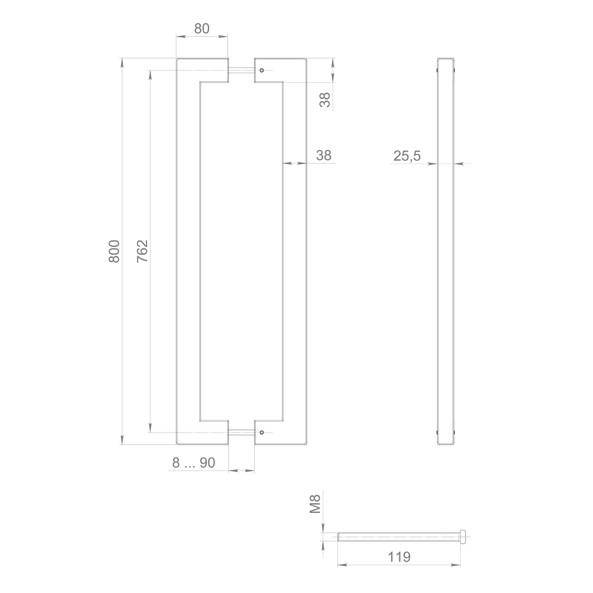Ручка-скоба Fuaro (Фуаро) PULL.PH38/800.26 INOX 304 (PH-26-38/800-INOX) BLACK 