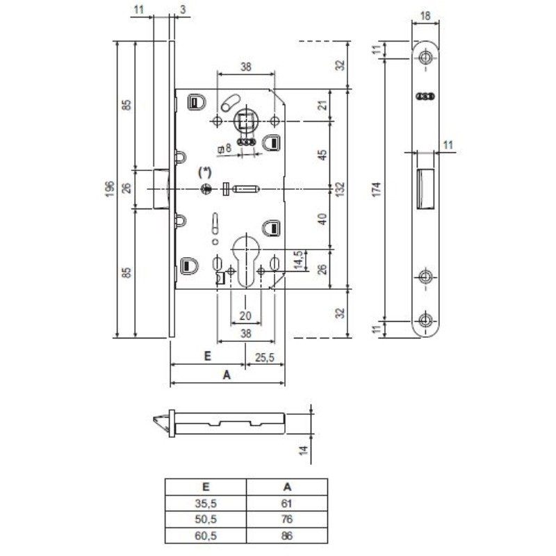 Корпус замка AGB (АГБ) под цилиндр MEDIANA EVOLUTION B01103.50.03.567 с отв. планкой B01000.13 (латунь) 