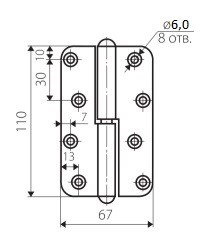 Петля veles (ВЕЛЕС) накладная ПН-110 цинк, правая ПОДВЕС 