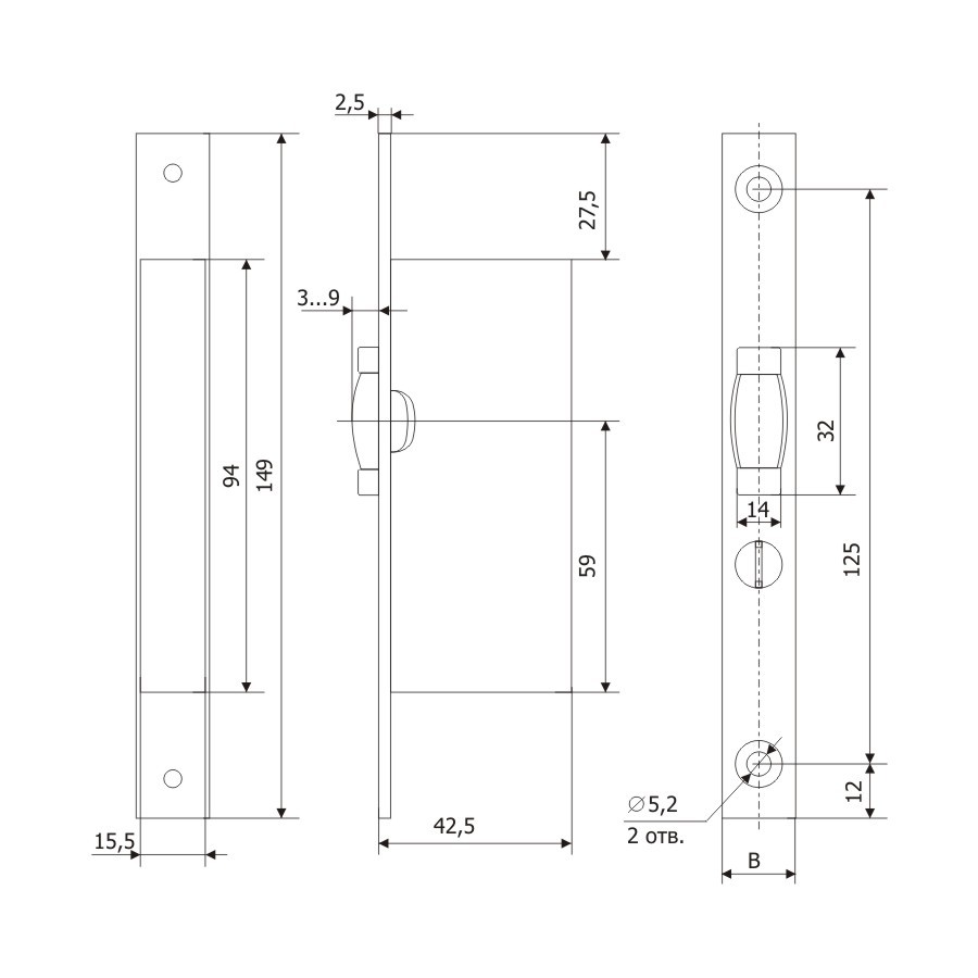 Защелка Guardian (Гардиан) узкопрофильная PROFI 25.1P.24 /128:0296/ 