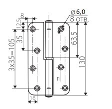 Петля veles (ВЕЛЕС) накладная ПН-130 цинк, левая ПОДВЕС 