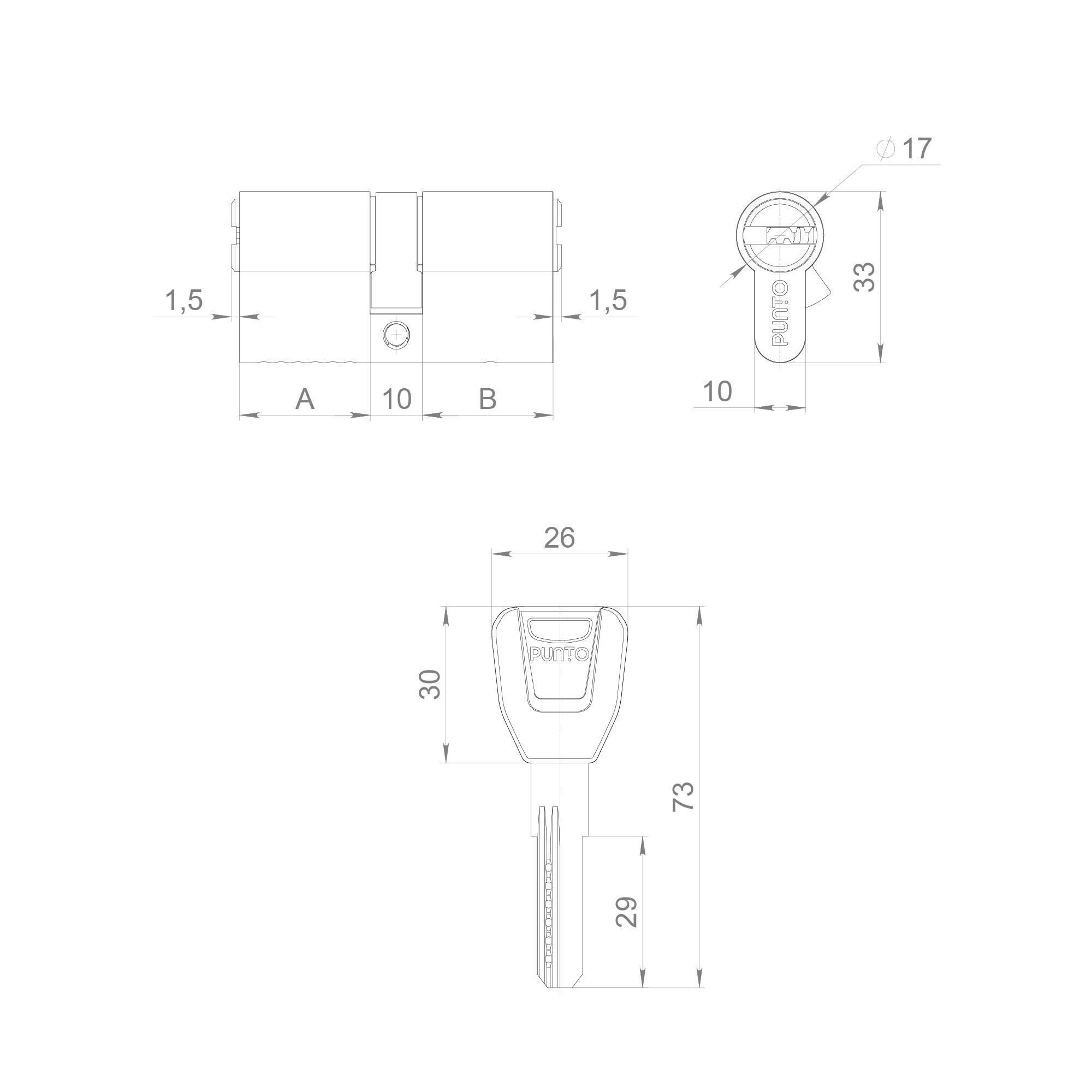 Цилиндровый Punto (Пунто) механизм (A200/100) A2000Key100(40+10+50) SN никель 