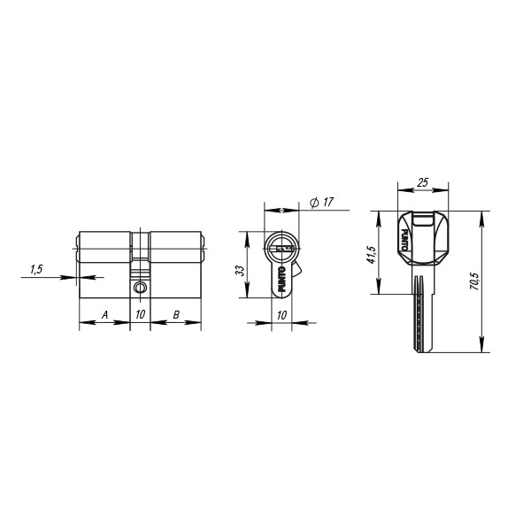 Цилиндровый Punto (Пунто) механизм (Z400/90) Z4000Key90(30+10+50) CP хром 